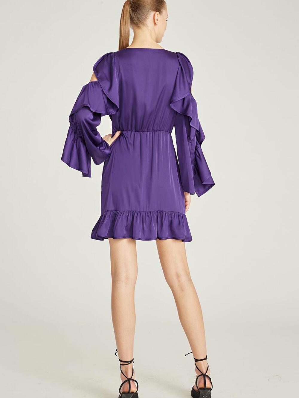 AMUR Monna Faux Wrap Mini Purple Ruffle Dress - Picture 5 of 8
